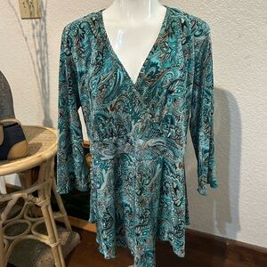 Teal Paisley V-Neck Tunic Top